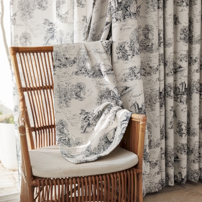 Rideau Sur Mesure CAMPÉRIA, Tissu Chenille Imprimé, Motif Toile de Jouy d’Esprit Champêtre