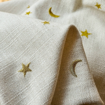 Rideau Enfant Sur Mesure SÉLÉNIA, Lin 100%, Broderies de Lunes et Étoiles