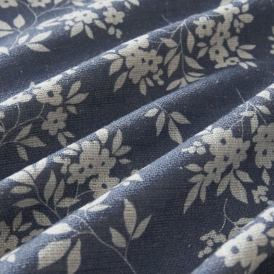 Rideau Sur Mesure ASTRÉE, Tissu Effet Lin, Petites Fleurs Blanches sur Bleu Ardoise