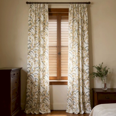 Rideau Sur Mesure MIMOSA, Toucher Coton-Lin, Imprimé Végétal Lumineux