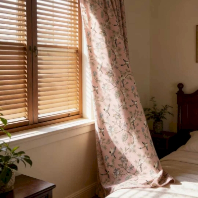 Rideau Sur Mesure ÉLISÉE, Tissu Toucher Coton-Lin, Imprimé Oiseaux & Feuillage