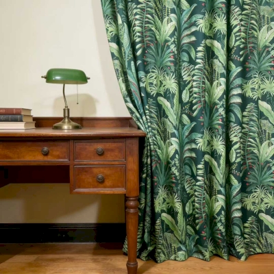 Rideau Sur Mesure PALMERA, Toucher Coton-Lin, Imprimé Feuillage Tropical Vert