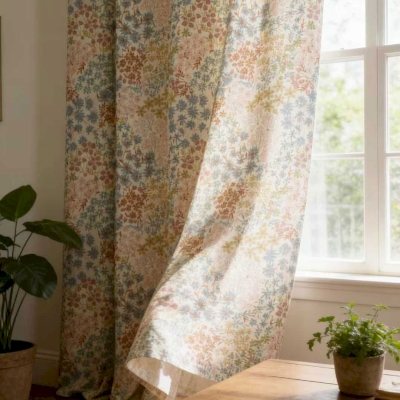Rideau Sur Mesure LYSÉA, Tissu Toucher Coton-Lin, Imprimé Floral Délicat Multicolore