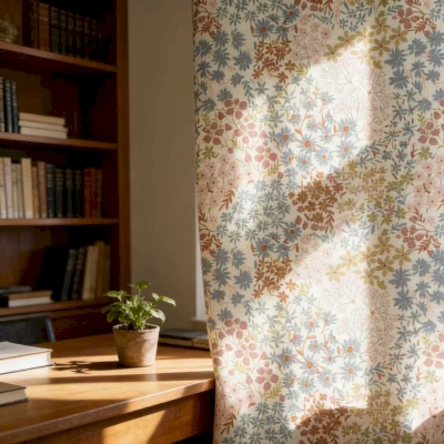 Rideau Sur Mesure LYSÉA, Tissu Toucher Coton-Lin, Imprimé Floral Délicat Multicolore