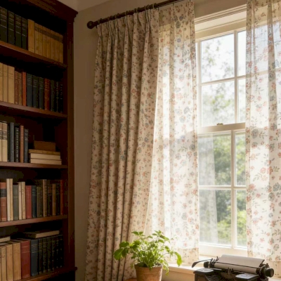 Rideau Sur Mesure MÉLISANDE, Tissu Toucher Lin, Imprimé Petites Fleurs Romantiques Sur Fond Écru