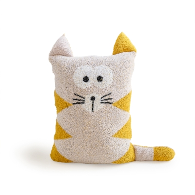 Coussin MOELLO, Forme Chat Mignon, Texture Bouclée Ultra-Douce, 48 × 74 cm