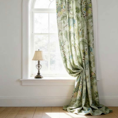 Rideau Sur Mesure SYLVÉA, Tissu Toucher Coton-Lin, Imprimé Botanique Ornemental Inspiré Des Arts Décoratifs