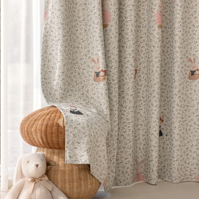 Rideau Enfant JARDINE, Chenille Imprimée, Motif Lapin Élégant et Fleuri