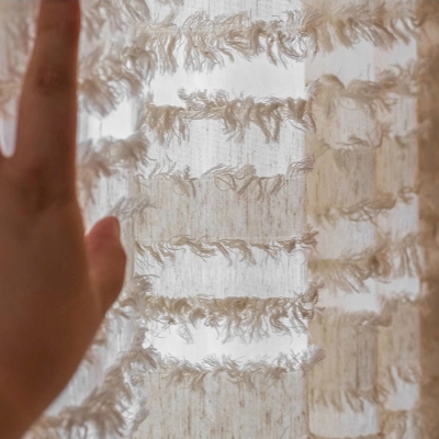 Voilage Sur Mesure ÉCRIN, Tissu Texturé Coton-Lin, Rayures À Franges Délicates