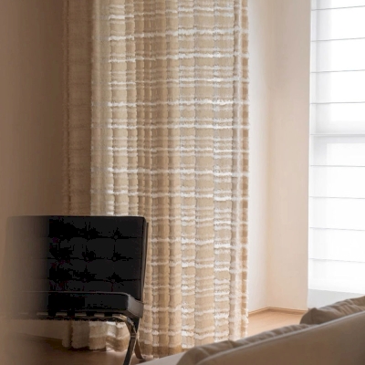 Voilage Sur Mesure ÉCRIN, Tissu Texturé Coton-Lin, Rayures À Franges Délicates