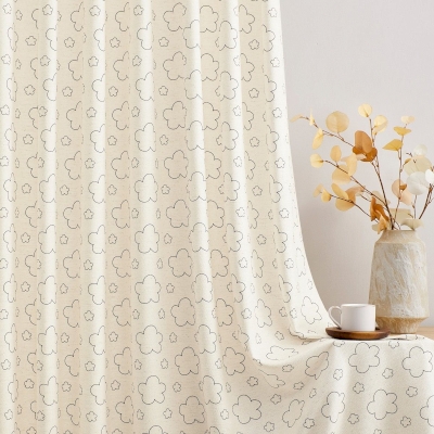 Custom-made curtain CÉLADIE, Cotton-Linen Feel Fabric, Small Graphic Clouds Print