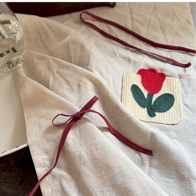 Rideau Brise-Bise Tulipe Appliquée, Tissu Coton-Lin, Esprit Maison de Campagne