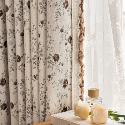 Rideau sur Mesure ROSÉLINE, Tissu Jacquard Chenille, Motif à Petites Fleurs Vintage