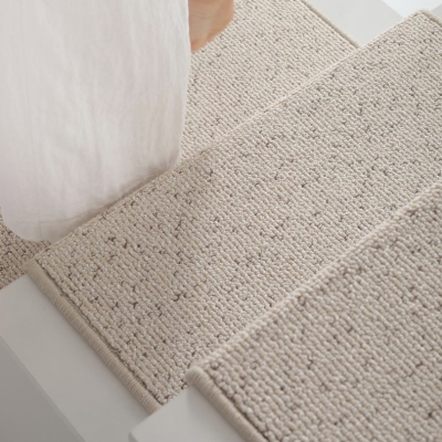 Tapis de Marche d’Escalier en Laine de Nouvelle-Zélande, Bouclé Effet Grain, Auto-Adhérent