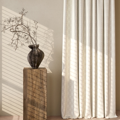 Rideau Sur Mesure ELVÉA, Tissu Velours Sculpté Déperlant, Motif Circulaire Géométrique en Relief