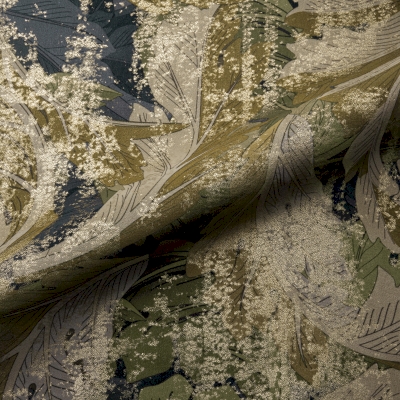 Rideau Sur Mesure AURÉLIS, Tissu Velours Laine Alpaga, Grand Motif Feuillage Artistique