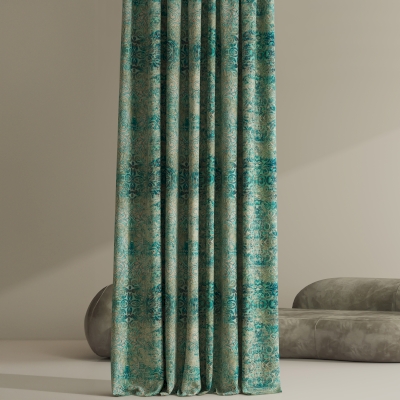 Rideau Sur Mesure ALTHÉRA, Velours Jacquard à Motif Arabesques Rétro Vert Émeraude