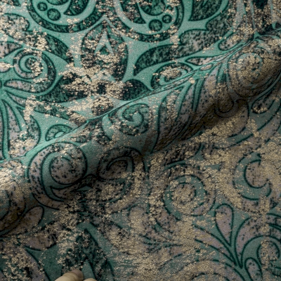 Rideau Sur Mesure ALTHÉRA, Velours Jacquard à Motif Arabesques Rétro Vert Émeraude