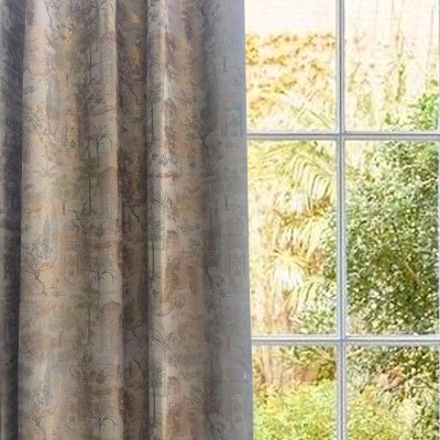Rideau Sur Mesure AZARA, Tissu Velours Jacquard Scène Jardin Poétique aux Reflets Dorés