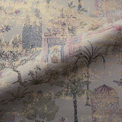Rideau Sur Mesure AZARA, Tissu Velours Jacquard Scène Jardin Poétique aux Reflets Dorés