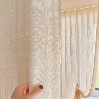 IRISÉA Custom-Made Sheer Curtain, Jacquard Satin Fabric, Embossed Iris Pattern with Subtle Reflections
