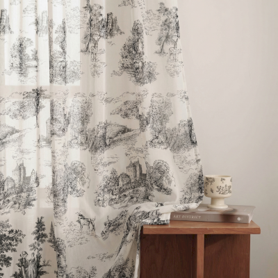 CAMPERIA Custom-Made Sheer Curtain, Printed Sheer, Countryside Toile de Jouy Pattern