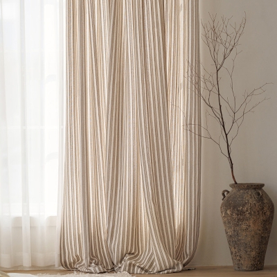 Voilage Sur Mesure AURÉLIE, Tissu Texturé Coton-Lin, Relief en Chevrons Délicats