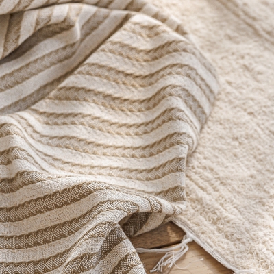 Voilage Sur Mesure AURÉLIE, Tissu Texturé Coton-Lin, Relief en Chevrons Délicats