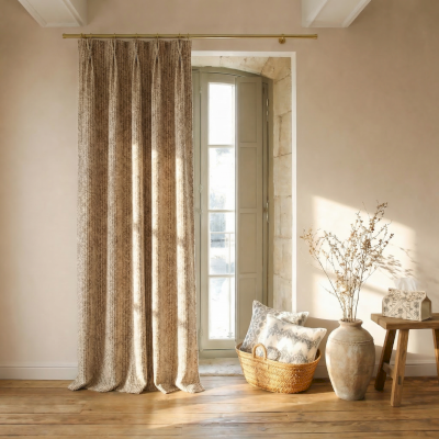 Rideau Sur Mesure SILORA, Tissu Jacquard Coton Mélangé, Motif Chevron Vertical Texturé