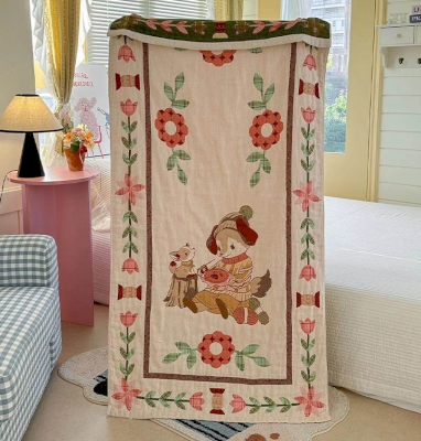 Plaid ATELIER, Tissu Jacquard Pur Coton, Motif Petits Animaux Champêtres, Esprit Rétro 75 x 150 cm