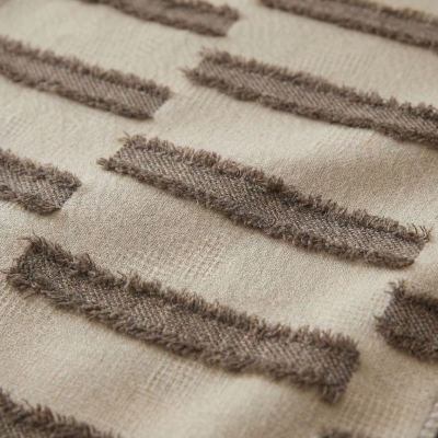 Tenda su misura ALDERA, tessuto jacquard effetto lino, motivo a righe con frange sfalsate.