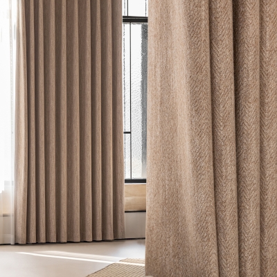Rideau Sur Mesure CALIORA, Tissu Texturé Effet Laine et Lin, Motif Chevron Élégant