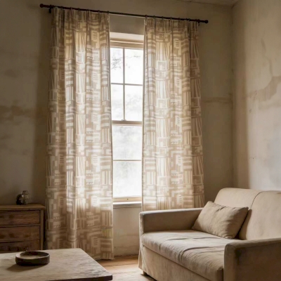 Rideau Sur Mesure ORSENA, Tissu Jacquard à Motif Géométrique Architecturé