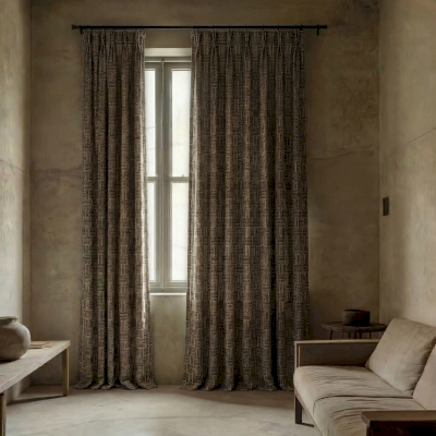 Tenda TREVIA realizzata su misura, tessuto testurizzato effetto lino, motivo intrecciato strutturato