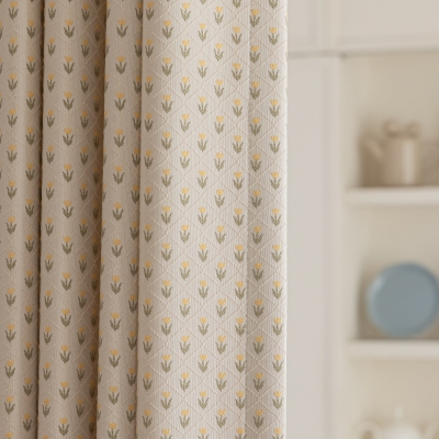 Rideau Sur Mesure LYSIA, Tissu Jacquard Texturé, Motif Tulipes et Losanges en Relief