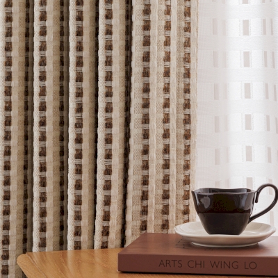 Tenda su misura LORÉNA, tessuto jacquard testurizzato, strisce in rilievo intrecciate in tonalità sfumate