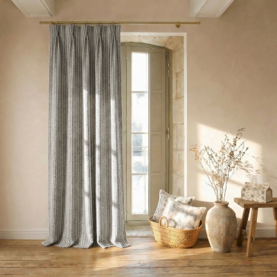 Rideau Sur Mesure SILORA, Tissu Jacquard Coton Mélangé, Motif Chevron Vertical Texturé
