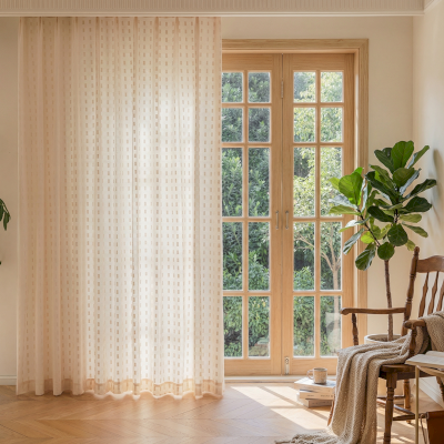 ALVIRA Custom-Made Sheer Curtain, Linen-Look Jacquard Fabric, Minimalist Geometric Pattern