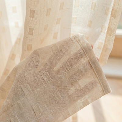 ALVIRA Custom-Made Sheer Curtain, Linen-Look Jacquard Fabric, Minimalist Geometric Pattern