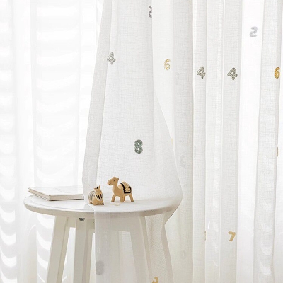 Voilage Sur Mesure NUMÉRA, Tissu Aspect Lin, Broderies Chiffres Ludiques