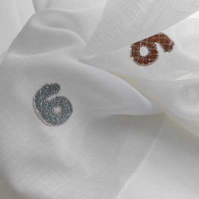 Voilage Sur Mesure NUMÉRA, Tissu Aspect Lin, Broderies Chiffres Ludiques