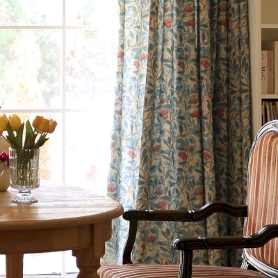 Rideau Sur Mesure VALERIA, Tissu Imprimé Aspect Lin, Motif Feuillage et Baies