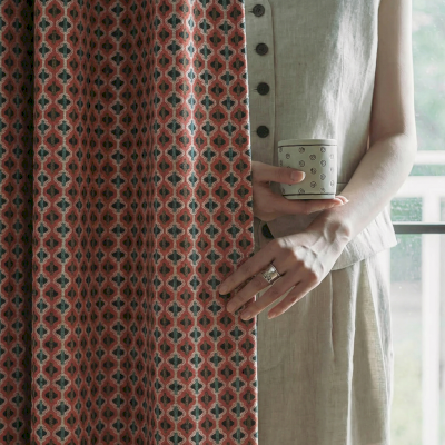 Rideau Sur Mesure ARVÉNA, Tissu Jacquard Texturé, Motif Géométrique Rétro