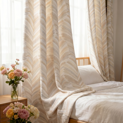 Rideau Sur Mesure LÉVORA, Tissu Lin Mélangé Brodé, Motif Feuillage Texturé