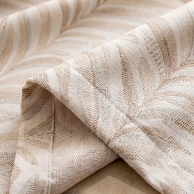 Rideau Sur Mesure LÉVORA, Tissu Lin Mélangé Brodé, Motif Feuillage Texturé