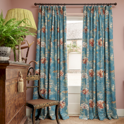 Rideau Sur Mesure HERBORIA, Tissu Jacquard Texturé, Motif Floral Vintage aux Nuances de Bleu