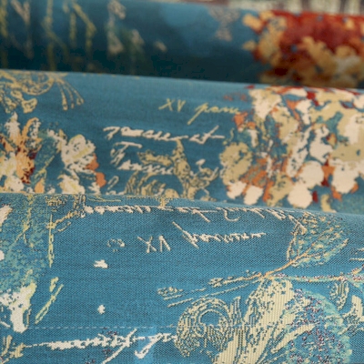 Rideau Sur Mesure HERBORIA, Tissu Jacquard Texturé, Motif Floral Vintage aux Nuances de Bleu