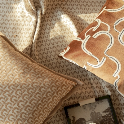 MEMPHIS Cushion, Jacquard Fabric in Chiseled Velvet, Soft Chenille, Mocha Shades