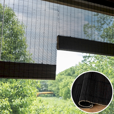 Custom Roman Shade KURONA, 100% Bamboo, Fine Weave in Ebony Black