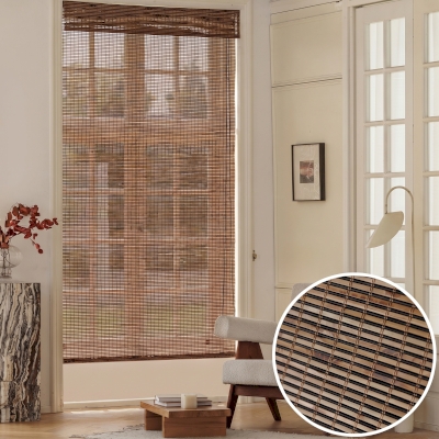 BAMBUSA Custom-Made Roman Blind, 100% Bamboo, Warm Brown Fine Weave